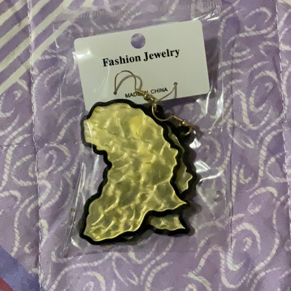 African continent shaped gold black backed earrings